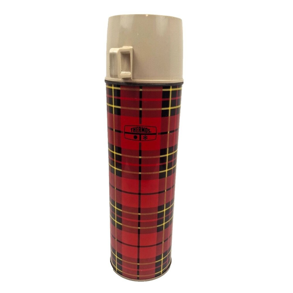 Vintage 1973 King Seeley Thermos Red Tartan Plaid 1 Qt Bottle No. 2442 USA